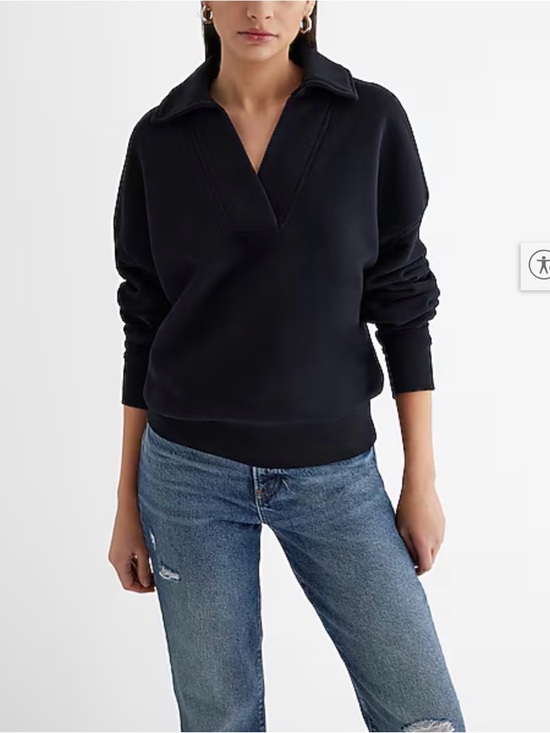 Express Tops - Express Black V-Neck Collar Pullover Sweatshirt Size S